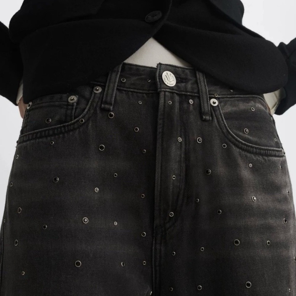rag & bone Logan Denim Jeans with Seraphina Jewels, Charcoal/Black, Size 28, NWT